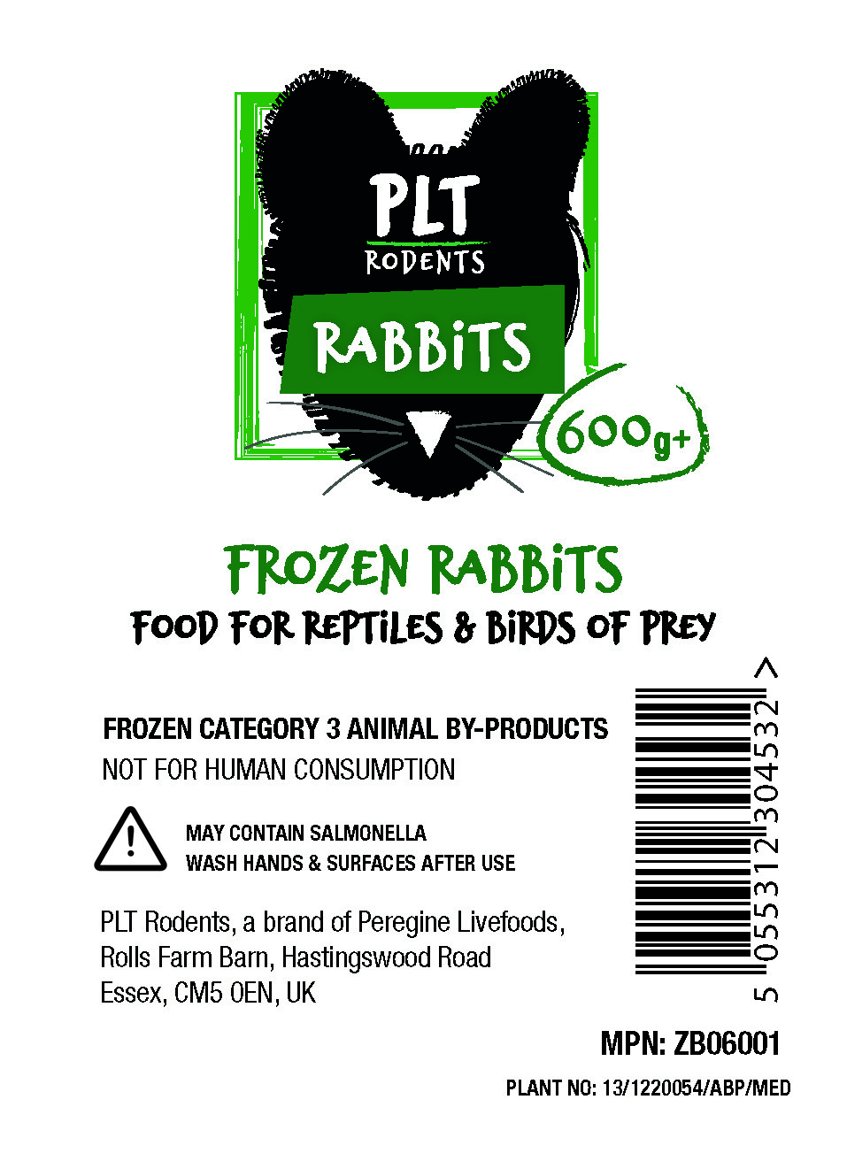PLT Frozen Rabbit 600g+ Peregine